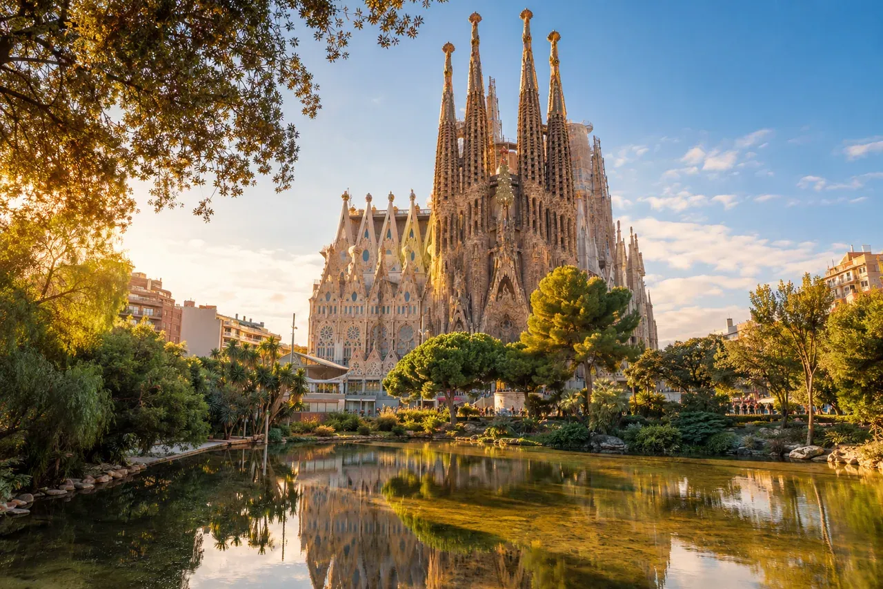Illustrative city scene of Barcelona, Spain.