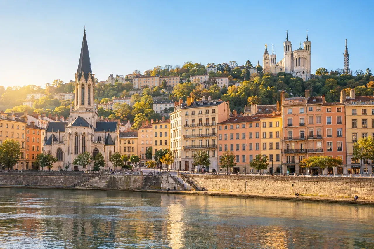 Illustrative city scene of Lyon, France.
