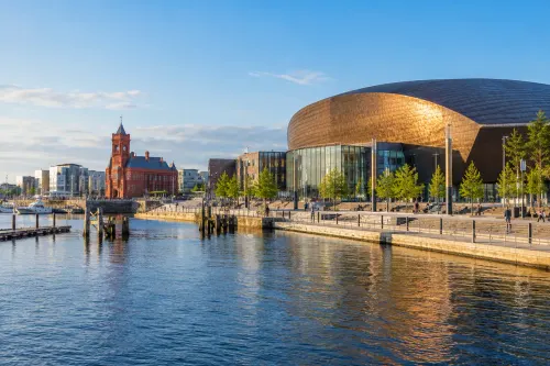 Illustrative city scene of Cardiff, United Kingdom.