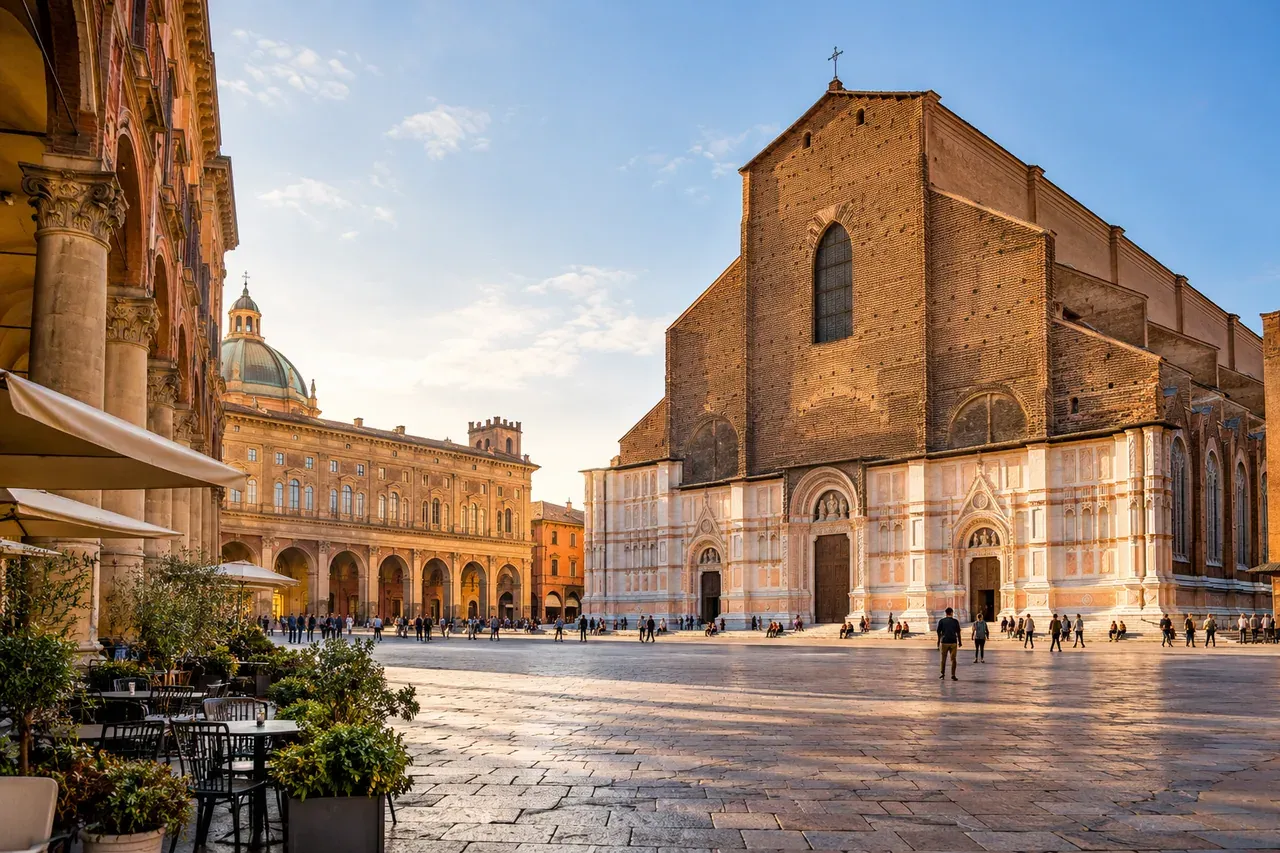 Illustrative city scene of Bologna, Italy.