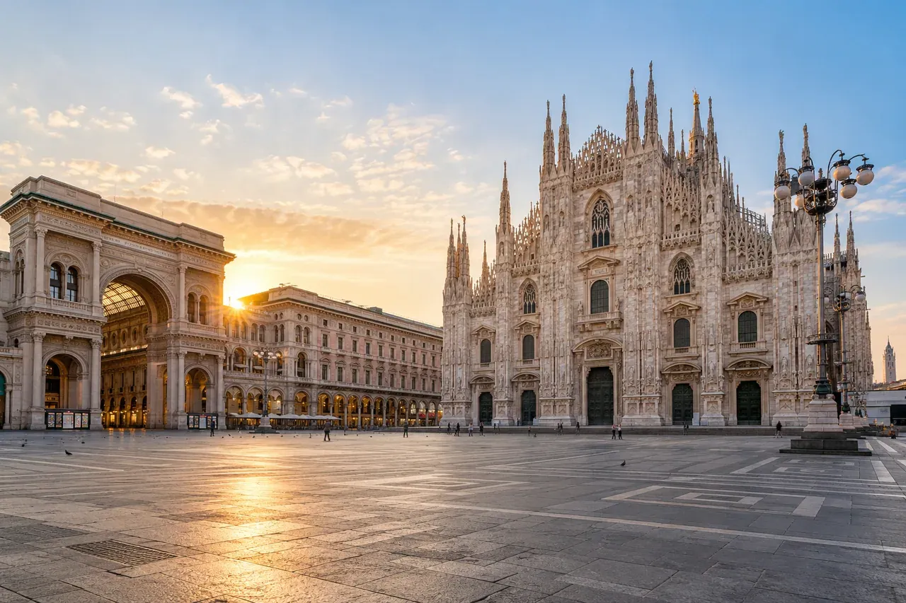 Illustrative city scene of Milan, Italy.