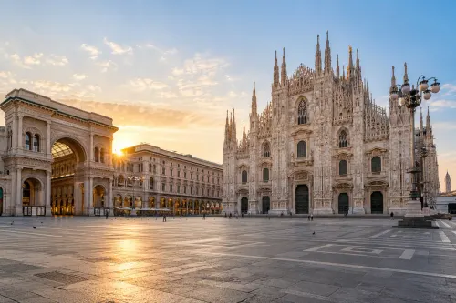 Illustrative city scene of Milan, Italy.