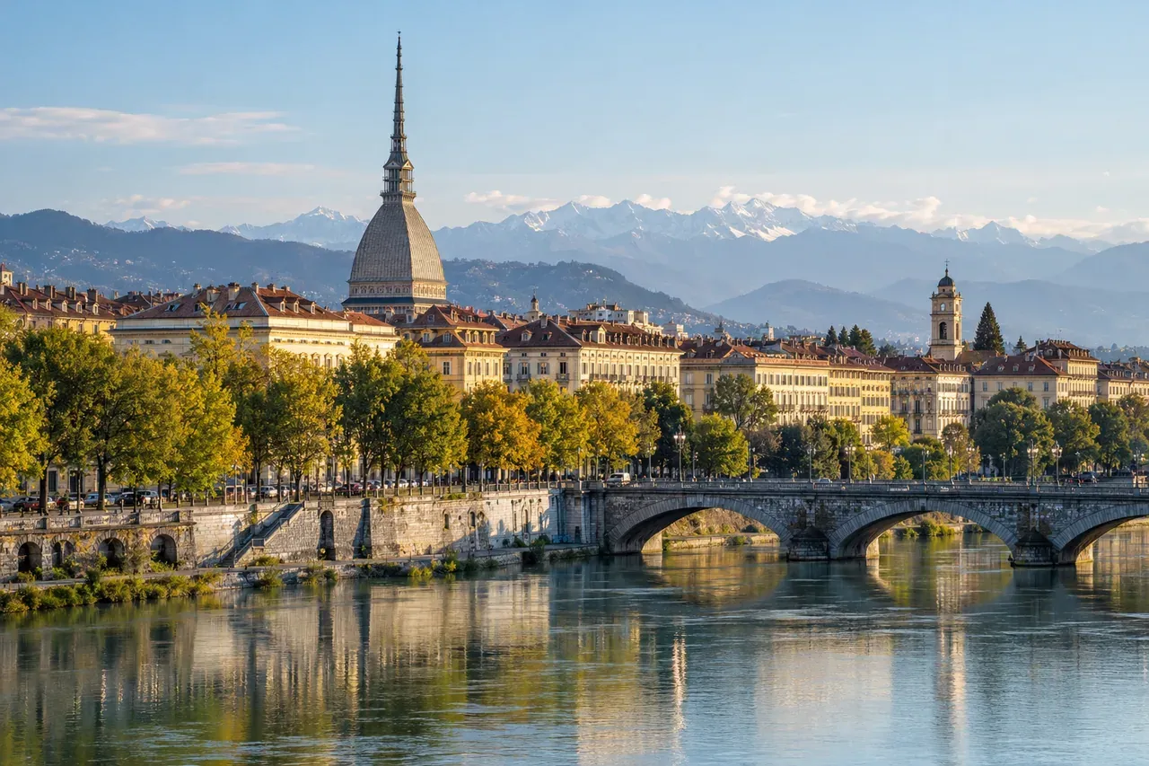 Illustrative city scene of Turin, Italy.