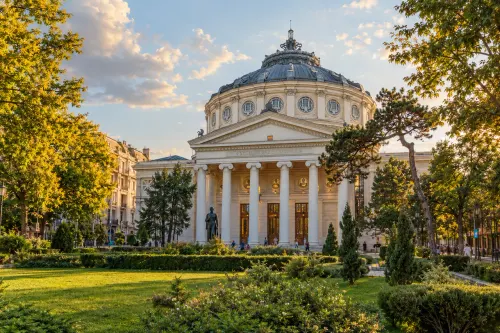 Illustrative city scene of Bucharest, Romania.