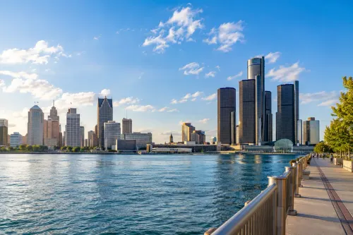 Illustrative city scene of Detroit, United States.