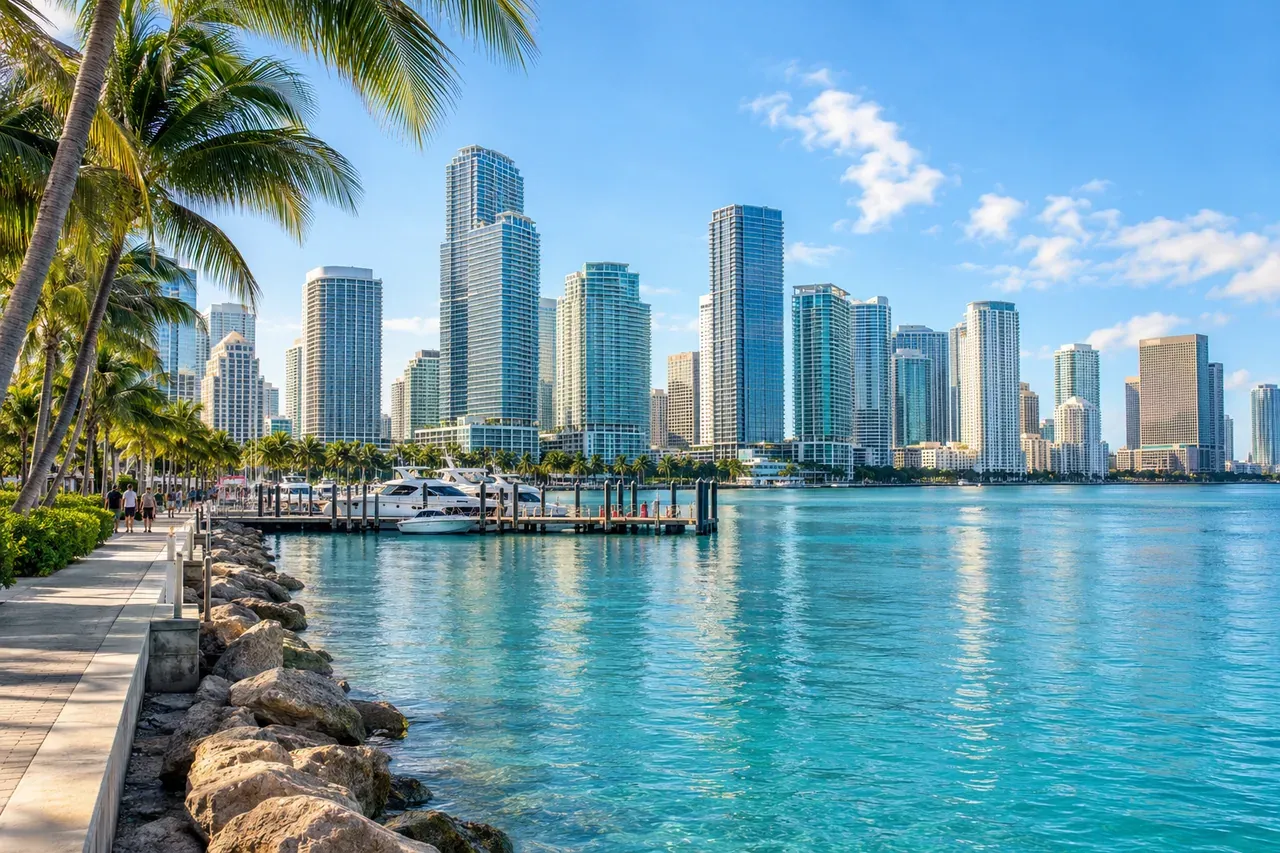 Illustrative city scene of Miami, United States.