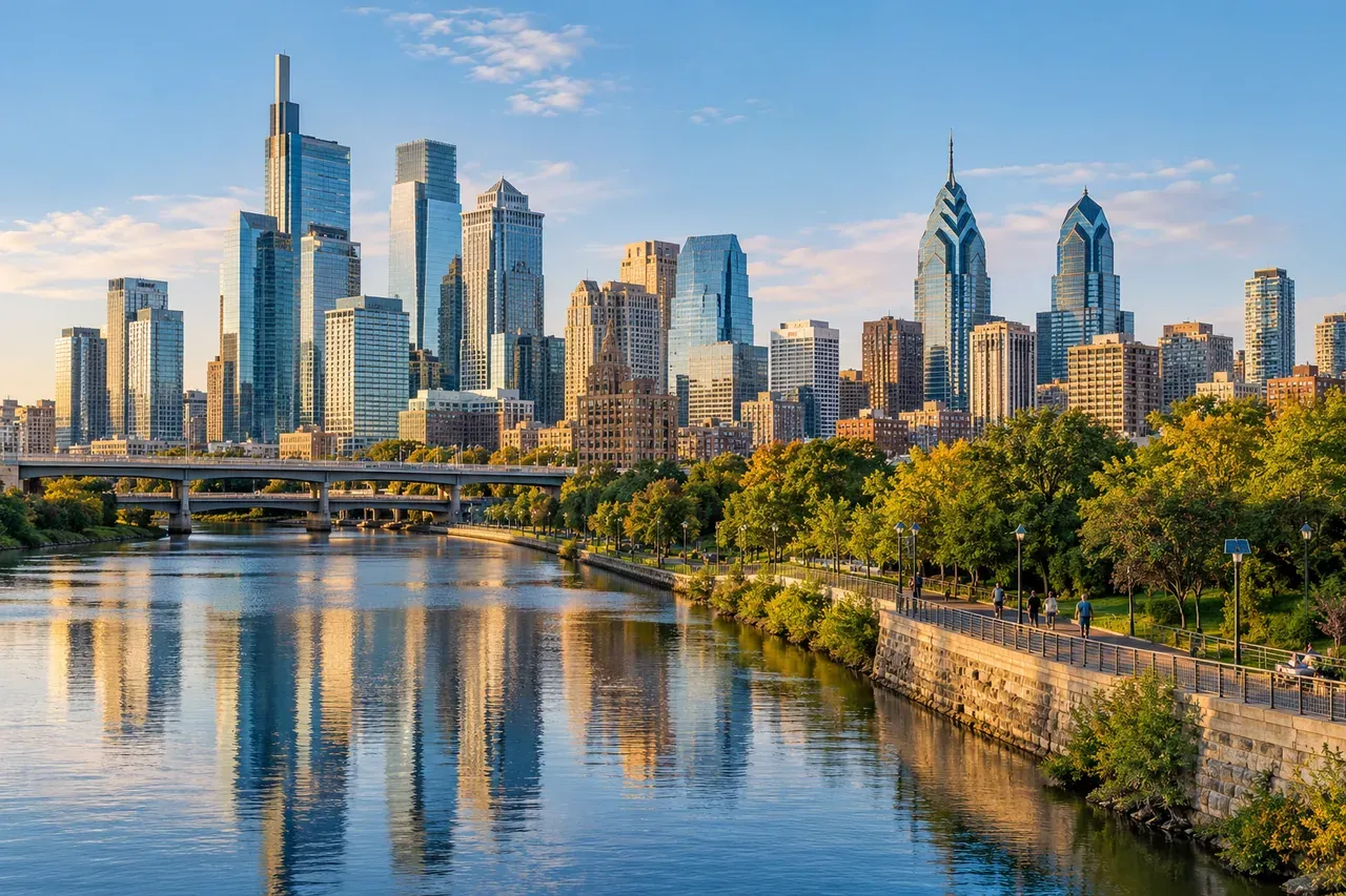 Illustrative city scene of Philadelphia, United States.