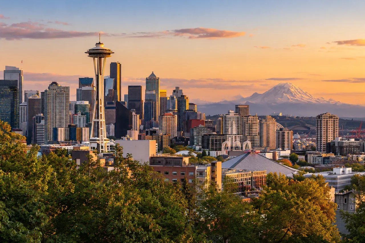Illustrative city scene of Seattle, United States.